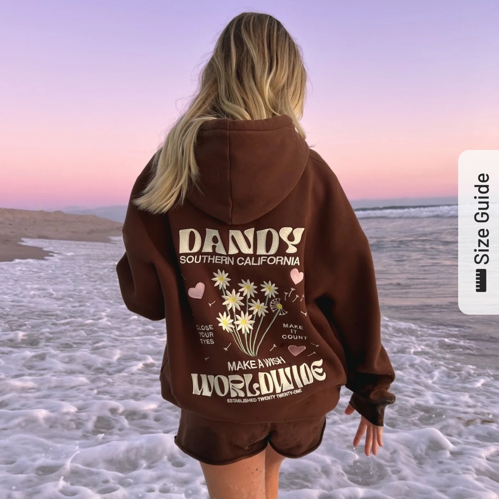 DANDY VEUC worn 2x XS Brown Graphic Hoodie with Daisy & Heart